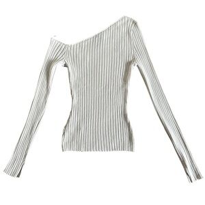 H&M Women’s Cream Ribbed Knit Long Sleeve One Off-Shoulder Top- Size Small